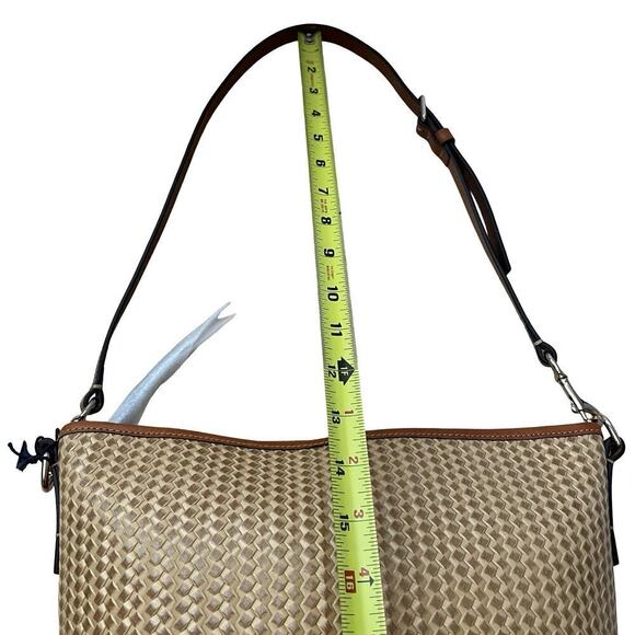 Dooney & Bourke Camden Woven LARGE Hobo Tote in Camel Brown Leather Purse FLAW - Picture 14 of 16